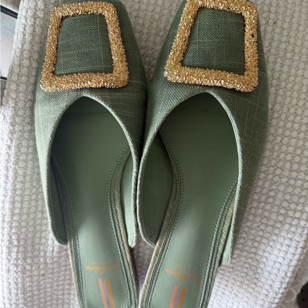 Sam Edelman Green Mules with Gold Buckle